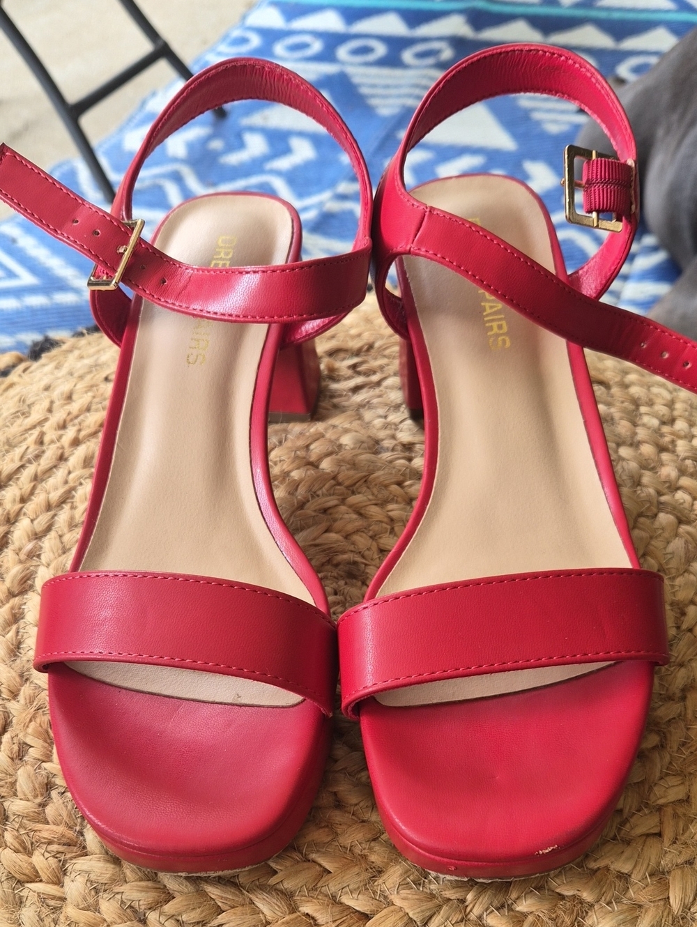 Dream Pairs Red Ankle-Strap Block Heels